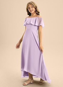 Azazie Maggie Junior A-Linie Schulterfrei Chiffon Kleid Frostiges Flieder image4