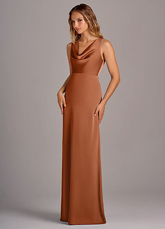 Azazie Wrenlee Bridesmaid Dresses Copper A-Line Stretch Satin Dress image3