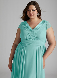 Azazie Organa Bridesmaid Dresses Aqua A-Line Pleated Chiffon Dress image11