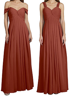 Azazie Kaitlynn Abiti da Damigella Abito Convertibile Impero in Chiffon Increspato Auburn image8