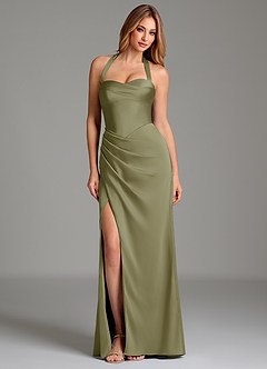 Azazie Serenity At-home Try On Dresses Dusty Sage Mermaid Sweetheart Neckline Stretch Satin Dress image3