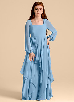 Azazie Clara Junior Abito A-Line in Chiffon Blusa Blu Acciaio image5