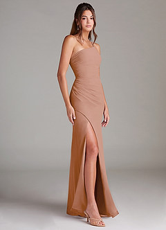 Azazie Eren Bridesmaid Dresses Champagne Rose Sheath One Shoulder Chiffon Dress image4