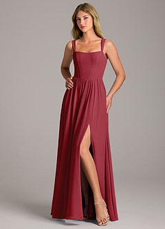 Azazie Rosaline Abiti da Damigella Abito A-Line in Chiffon Spacco Laterale Melograno image5