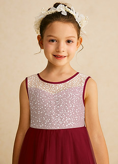 Azazie Tay Flower Girl Dresses Burgundy A-Line Sequins Tulle Dress image7