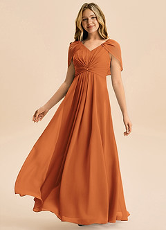 Azazie Emma Junior Robe Trapèze en Mousseline de soie Plissée Cannelle image4