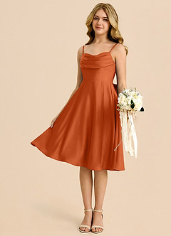 Azazie Bear Junior Burnt Orange A-Line Sweetheart Neckline Stretch Satin Dress image4
