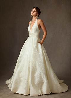 Azazie Saphira Bröllopsklänningar Klänning av Balklänning i Blommig Jacquard med fickor Antik Vit image3