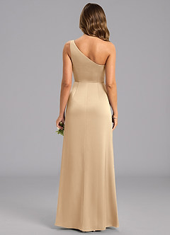 Azazie Phaedra Bridesmaid Dresses Champagne A-Line One Shoulder Stretch Satin Dress image2
