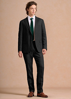 front Harrison Black 100% Linen Suit