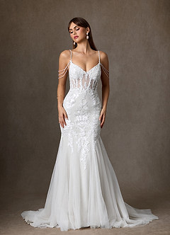 Azazie Denise Suknie ślubne Syrena Cekiny Tiul Pociąg Kapliczny Sukienka image4