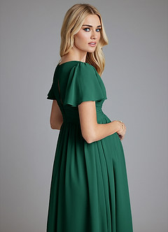 Azazie Verna vestidos de dama de honor de maternidad Vestido de Corte en A Cuello en V fruncido Hasta el suelo Gasa image7