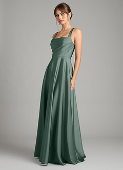 Azazie Shaude Bridesmaid Dresses Sea Moss A-Line Pleated Stretch Satin Dress image5
