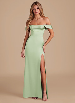 Azazie Saige Bridesmaid Dresses Dusty Sage A-Line Off the Shoulder Metallic Satin Convertible Dress image5