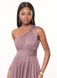 Azazie Charlize Bridesmaid Dresses Dusty Rose A-Line One Shoulder Mesh Dress image5