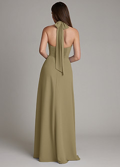 Azazie Myra Brautjungfernkleider Eine Linie Hoher Kragen Chiffon Kleid Moosgrün image2