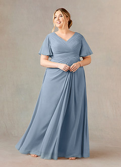 Azazie Morning Glory Mother of the Bride Dresses Dusty Blue A-Line V-Neck Ruched Chiffon Dress image5