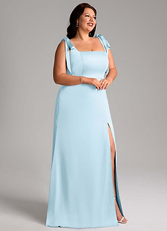 Azazie Frostine Bridesmaid Dresses Sky Blue A-Line Bow Stretch Satin Dress image9