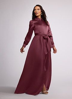 Azazie Ruth vestidos de madre de la novia Vestido de Cabernet de Satin Mate de Corte En A con Encaje image2