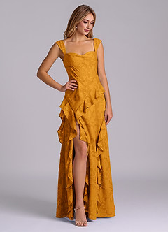 Azazie Sloane Abiti da Damigella Abito A-Line in Burnout Floreale Scollo a Cuore Caramello image4