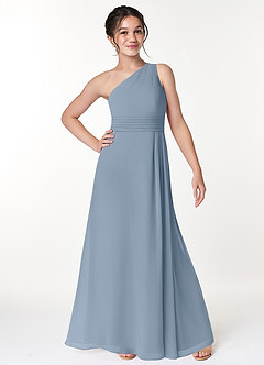 Azazie Cleo Junior Dusty Blue A-Line Pleated Chiffon Dress image4