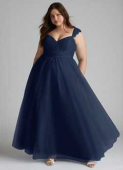 Azazie Luxi Bridesmaid Dresses Dark Navy A-Line Pleated Tulle Dress image6