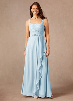 Azazie Ainsling Mother of the Bride Dresses Sky Blue A-Line Square Neckline Lace Chiffon Dress image3