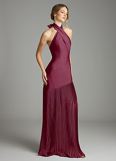 Azazie Nayeli Final Sale Mulberry A-Line Pleated Stretch Satin Dress image5