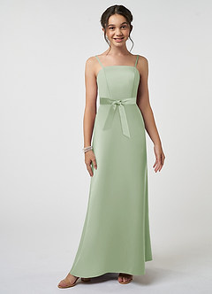 Azazie Anina Junior Dusty Sage A-Line Bow Matte Satin Dress image4