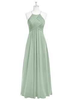 Azazie Ginger Bridesmaid Dresses Agave A-Line Halter Pleated Chiffon Dress image6