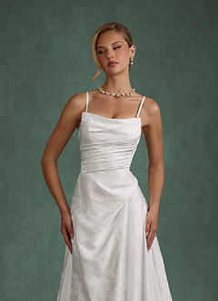 Azazie Tempest Wedding Dresses Diamond White A-Line Strapless Floral Jacquard Dress image7