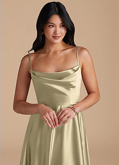 Azazie Elle Bridesmaid Dresses Moss Green A-Line with Pockets Metallic Satin Dress image3