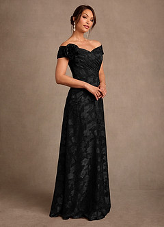 Azazie Bernadette Mother of the Bride Dresses Black A-Line Off the Shoulder Floral Burnout Dress image2