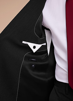 front Collins Black Double Breasted Wool Blend Suit Jacket