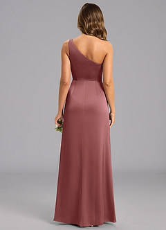 Azazie Phaedra 신부 들러리 드레스 A라인 한쪽 어깨 스트레치 새틴 바닥 길이 드레스 image2