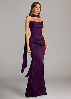 Azazie Sorrel Bridesmaid Dresses Grape Mermaid Strapless Stretch Satin Convertible Dress image3