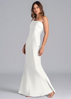 Azazie Driea Robes de demoiselle d'honneur Robe Sirène en Satin extensible Asymétrique Blanc image6