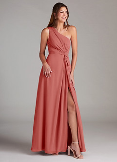 Azazie Brooke Bridesmaid Dresses Antique Rose A-Line One Shoulder Chiffon Dress image4