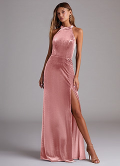Azazie Larice Bridesmaid Dresses Dusty Rose A-Line with Pockets Velvet Dress image4