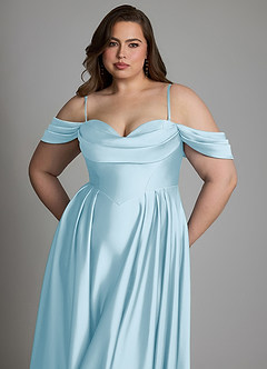 Azazie Loisa Abiti da Damigella Abito A-Line in Raso Elasticizzato Spalle Scoperte Azzurro image14