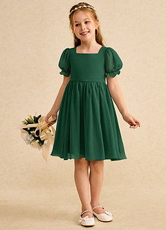 Azazie Jolie Blumenmädchenkleider A-Linie mit ärmel Chiffon Kleid Dunkelgrün image4