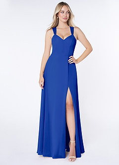 Azazie Jane Brautjungfernkleider A-Linie V-Hals Gefaltet Chiffon Kleid Königsblau image1