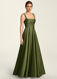 Margot Olive Satin Corset A-line Dress image4