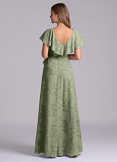 Azazie Lainey Robes de demoiselle d'honneur Robe Trapèze en Blumen-Burnout Avec poches Pistache image2