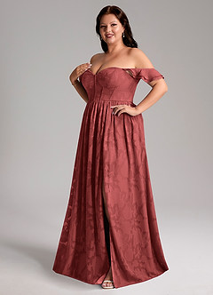 Azazie Denisse Abiti da Damigella Abito A-Line in Burnout Floreale Drappeggiato Terracotta image11