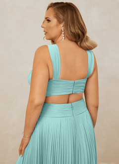 Christian Siriano Bridal for Azazie 1009 Bridesmaid Dresses Aqua A-Line Pleated Chiffon Dress image16