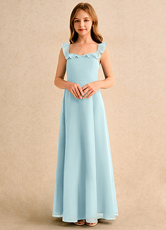 Azazie Chip Girls Formal Flower Girl Dresses Sea Glass A-Line Sleeveless Chiffon Dress image4