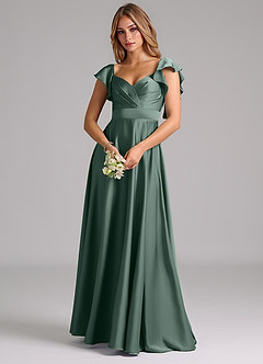 Azazie Leilani Bridesmaid Dresses Sea Moss A-Line Ruched Stretch Satin Dress image7