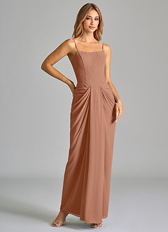 Azazie Anaïs Brautjungfernkleider Etui Schulterfrei Chiffon Kleid Bronzer image6