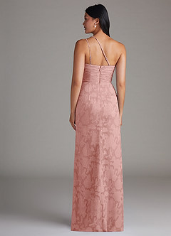 Azazie Eren Brautjungfernkleider Etui One-Shoulder Blumen-Burnout Kleid Rosettenrosa image2